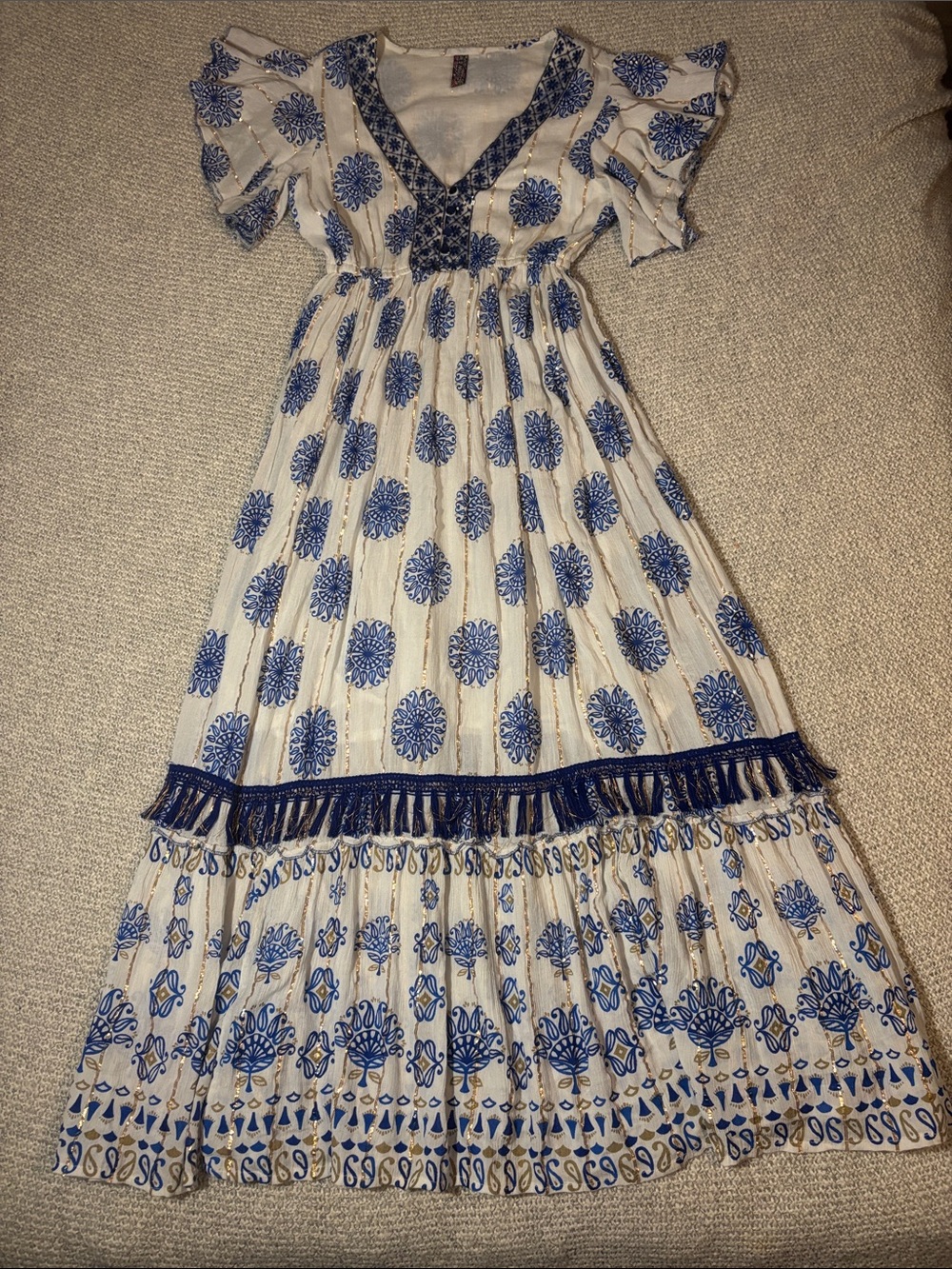 Anthropologie Style Me 2 Magic
Lurex Striped Tiered Boho Maxi
Dress, S